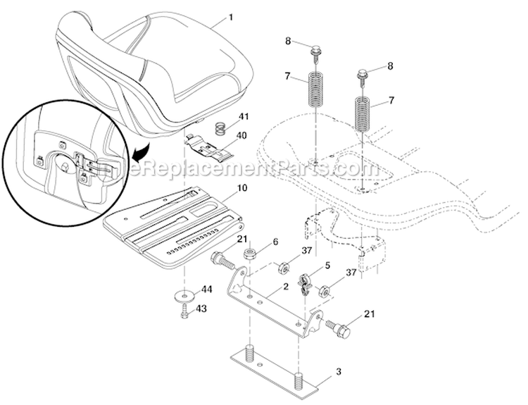 Seat Assembly Diagram and Parts List for PBGT22H54 2006-03 Poulan Lawn Tractor