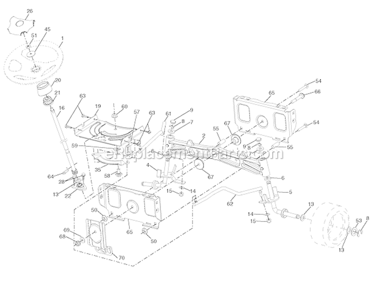 Steering Assembly Diagram and Parts List for PBGT22H54 2006-03 Poulan Lawn Tractor