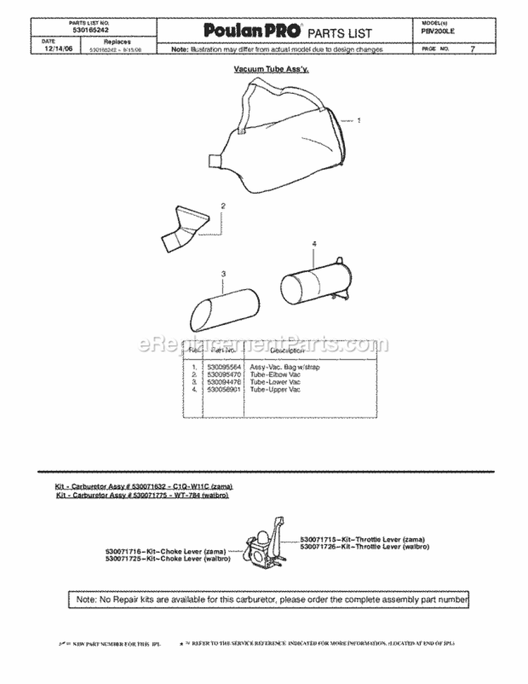 Page C Diagram and Parts List for PBV200LE Type3 Poulan Leaf Blower / Vacuum