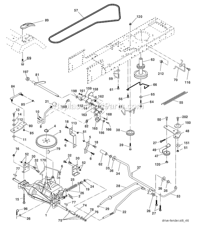 Drive Diagram and Parts List for PD15538LT  Poulan Lawn Tractor