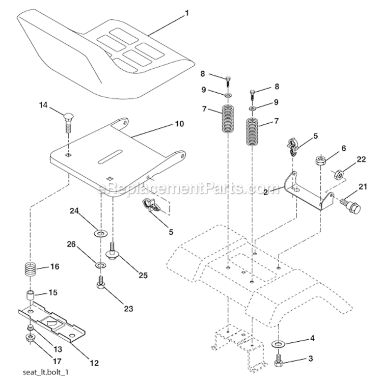 Seat Diagram and Parts List for PD15538LT  Poulan Lawn Tractor