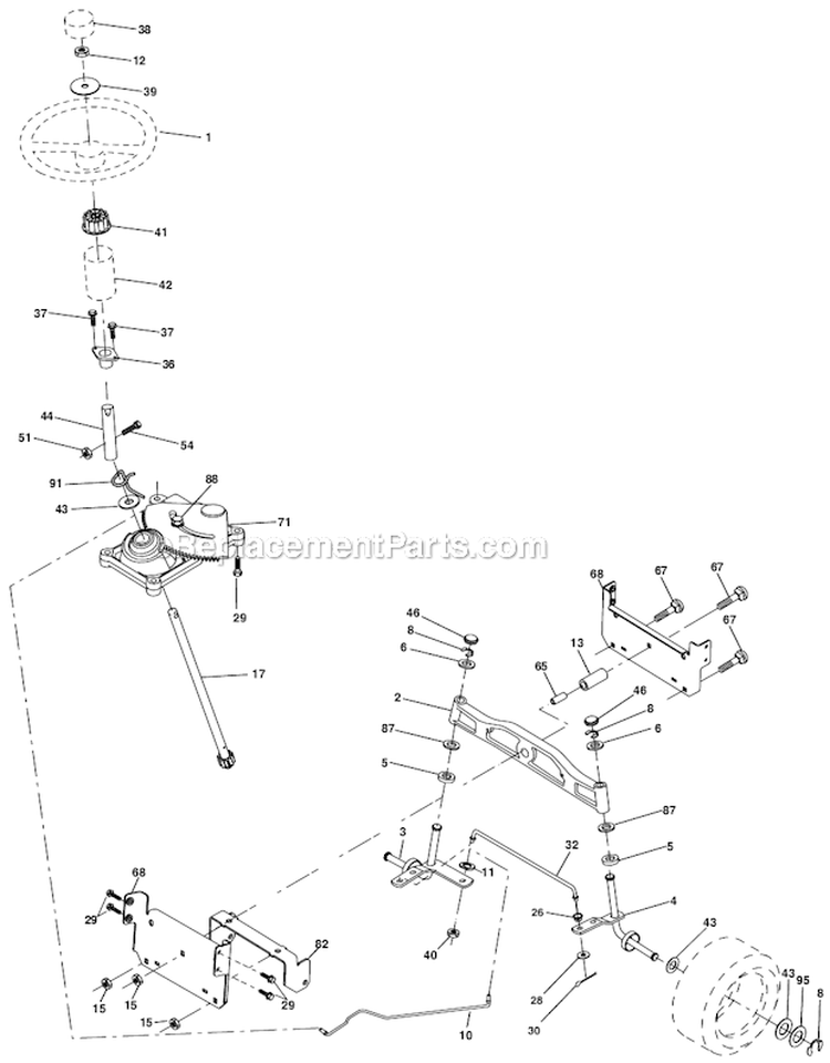 Steering Wheel Diagram and Parts List for PD1842ST  Poulan Lawn Tractor