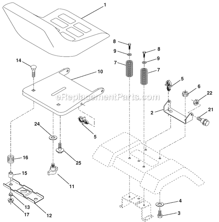 Seat Assembly Diagram and Parts List for PD1842ST  Poulan Lawn Tractor