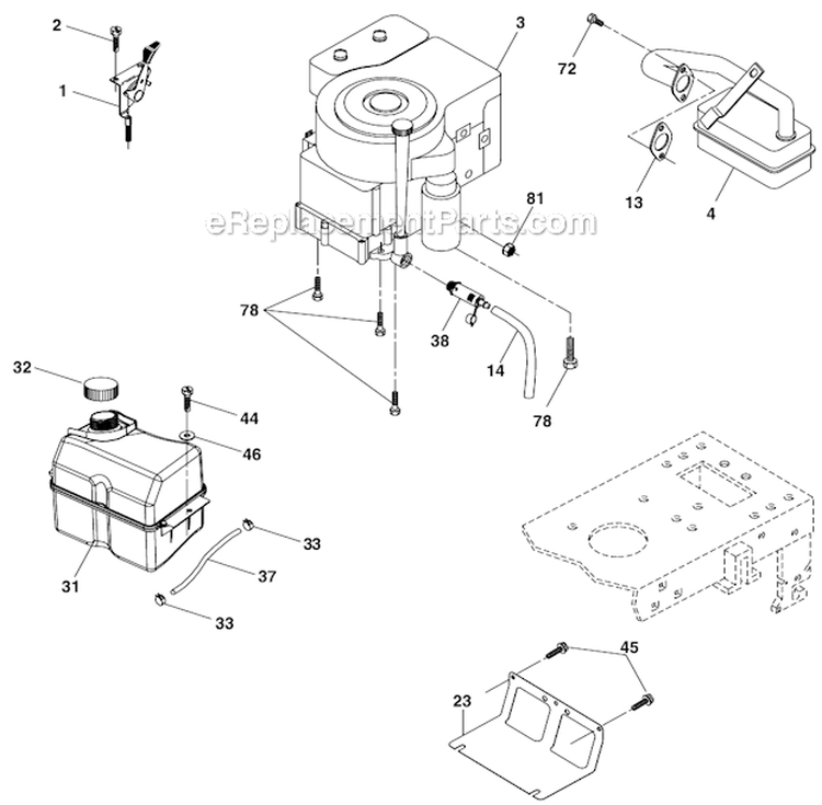Engine Diagram and Parts List for PD1842ST  Poulan Lawn Tractor