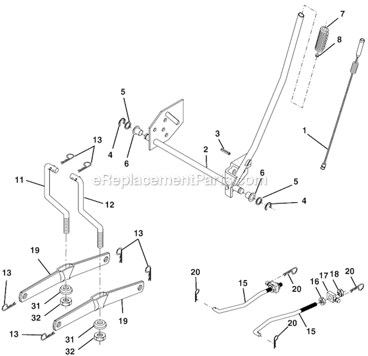 Mower Lift Diagram and Parts List for PD1842ST  Poulan Lawn Tractor