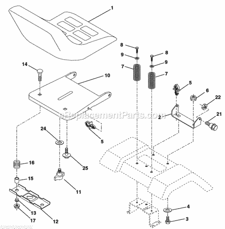 Seat Assembly Diagram and Parts List for PD185H42ST  Poulan Lawn Tractor