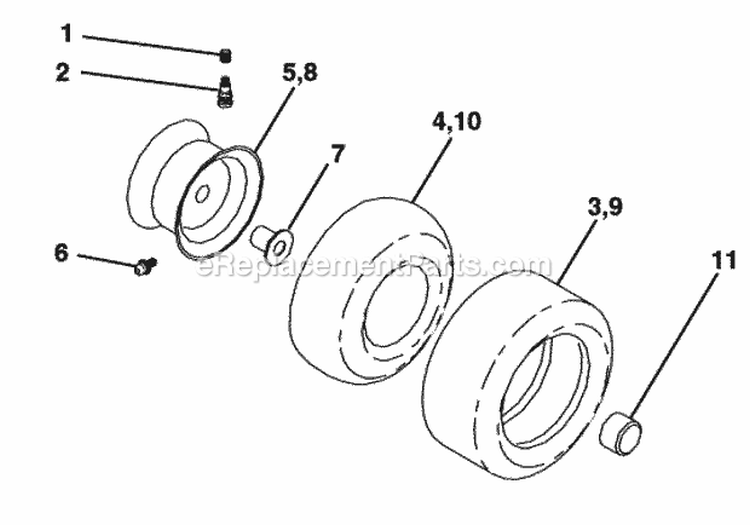 Wheels And Tires Diagram and Parts List for PD185H42ST  Poulan Lawn Tractor