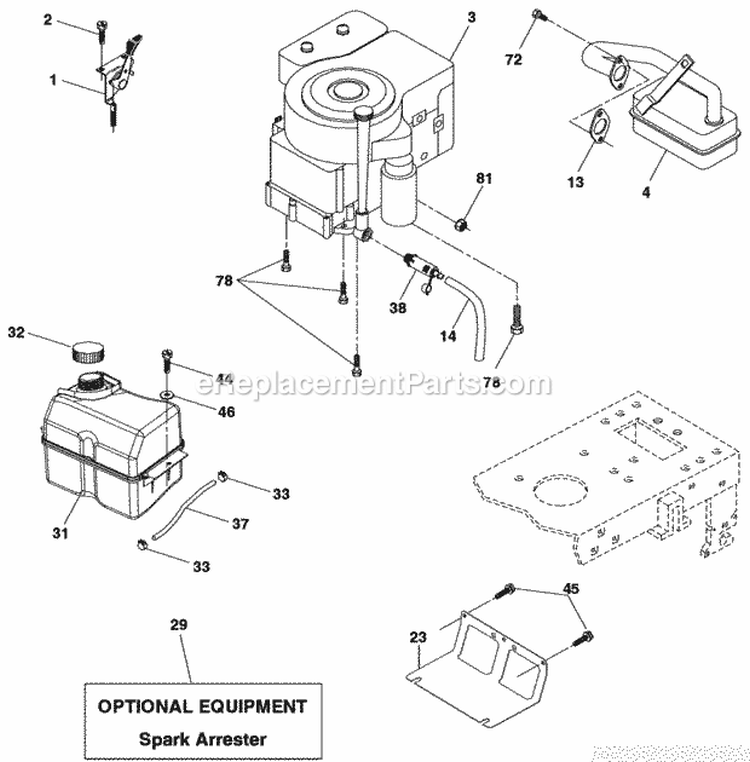 Engine Diagram and Parts List for PD185H42ST  Poulan Lawn Tractor