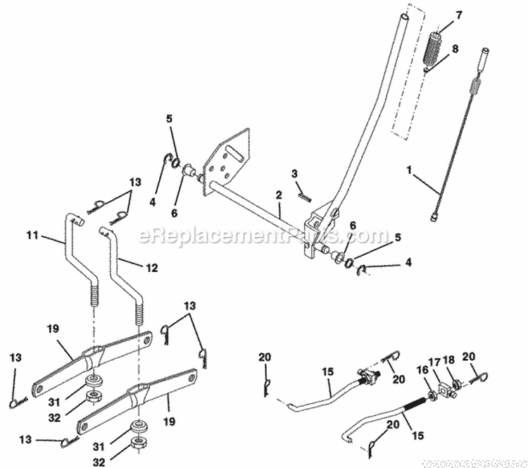 Mower Lift Diagram and Parts List for PD185H42ST  Poulan Lawn Tractor