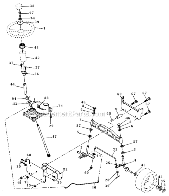 Steering_Assembly Diagram and Parts List for PK19H42LT 96012001600 Poulan Lawn Tractor