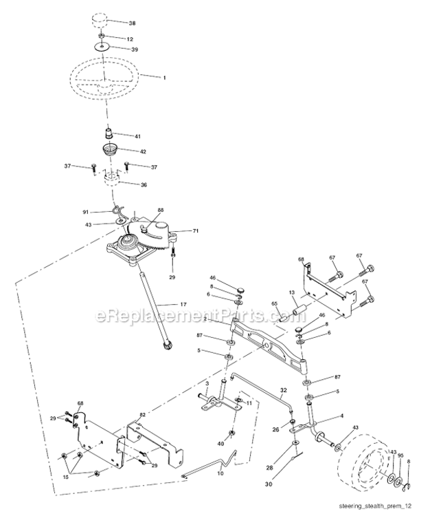 Steering_Assembly Diagram and Parts List for PK20H42YT 96012000700 Poulan Lawn Tractor