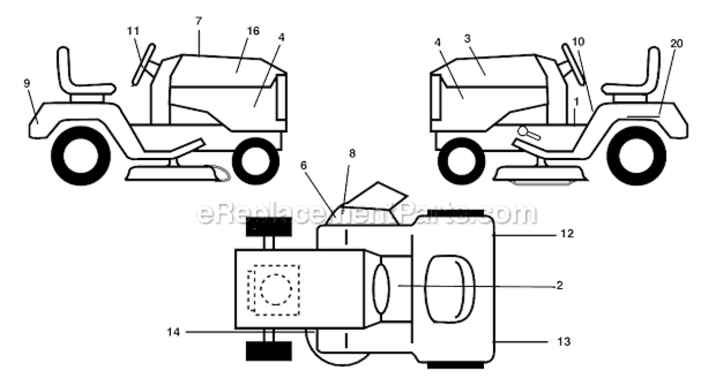 Decals Diagram and Parts List for PK20H42YT 96017000200 Poulan Lawn Tractor