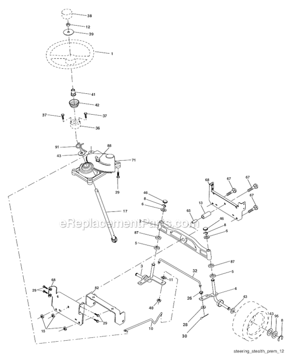 Steering_Assembly Diagram and Parts List for PK20H42YT 96017000200 Poulan Lawn Tractor
