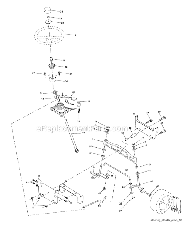 Steering_Assembly Diagram and Parts List for PK20H42YT 96017000201 Poulan Lawn Tractor