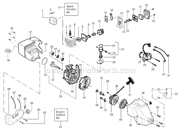 Page B Diagram and Parts List for PL25 Type 1 Poulan Trimmer