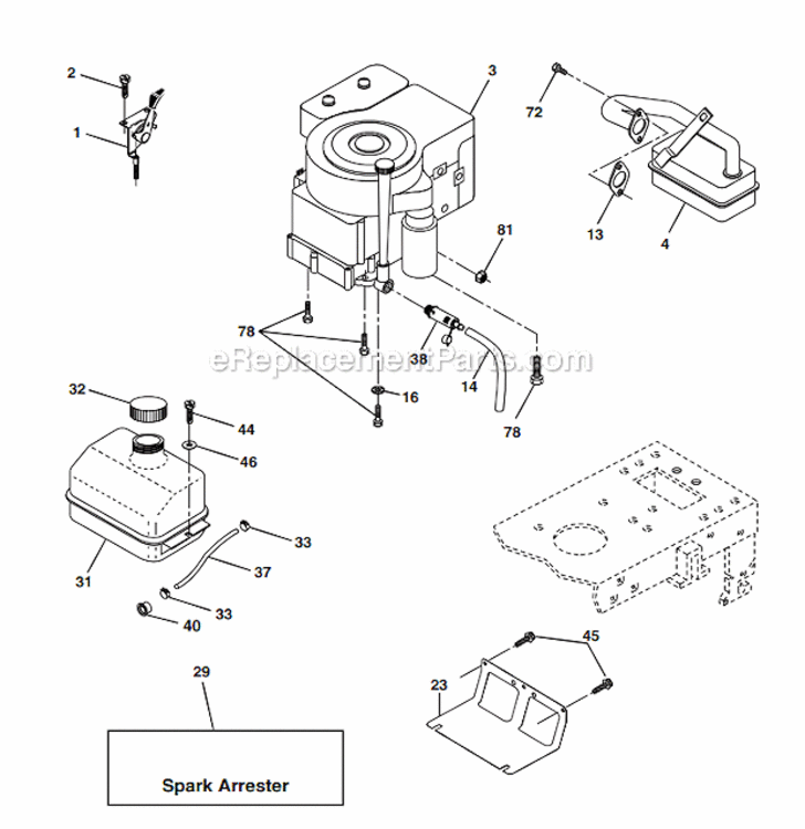 Engine Diagram and Parts List for PO1538D  Poulan Lawn Tractor