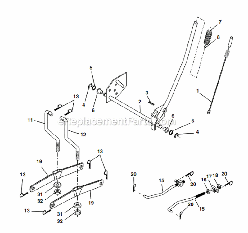 Mower_Lift Diagram and Parts List for PO1538D  Poulan Lawn Tractor