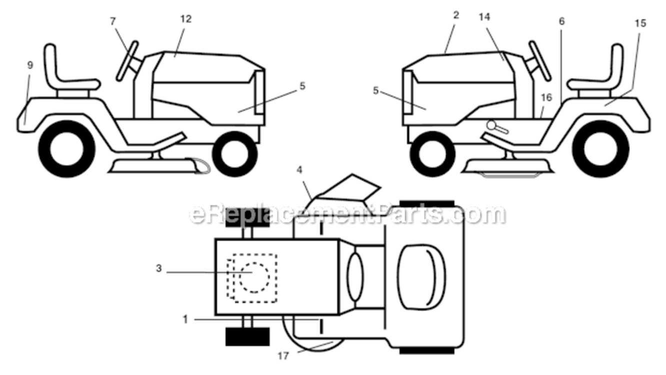 Decals Diagram and Parts List for PO15538D  Poulan Lawn Tractor