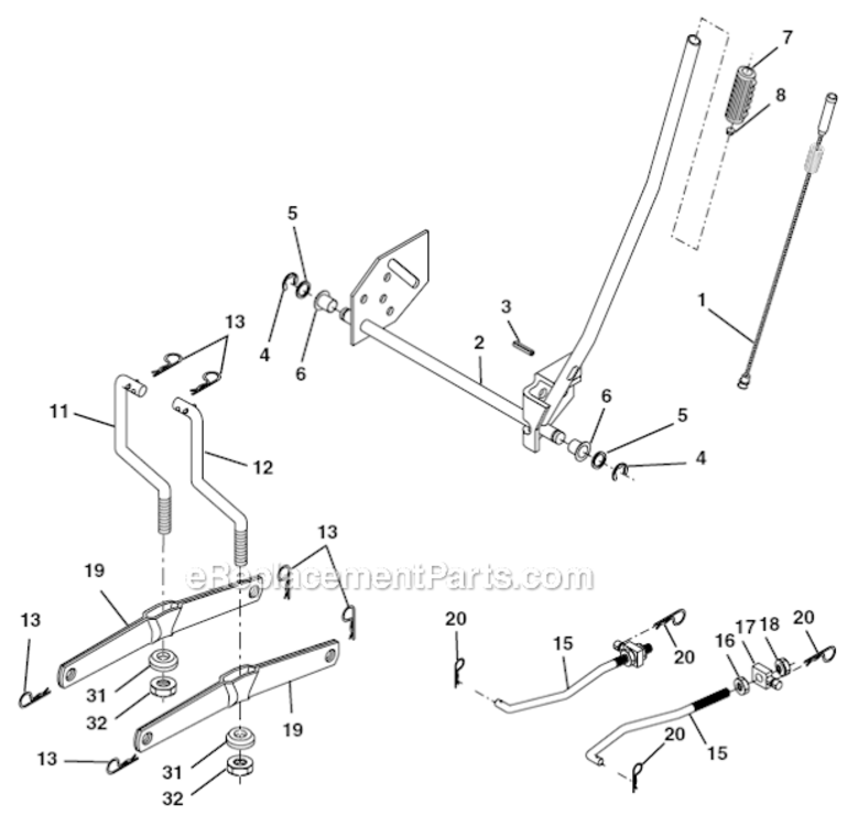 Mower_Lift Diagram and Parts List for PO15538D  Poulan Lawn Tractor