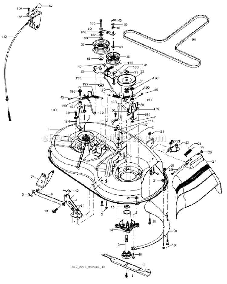 Mower/Deck Lift Diagram and Parts List for PO15538LT 96012006800 Poulan Lawn Tractor