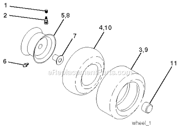 Wheels And Tires Diagram and Parts List for PO15538LT 96018000501 Poulan Lawn Tractor