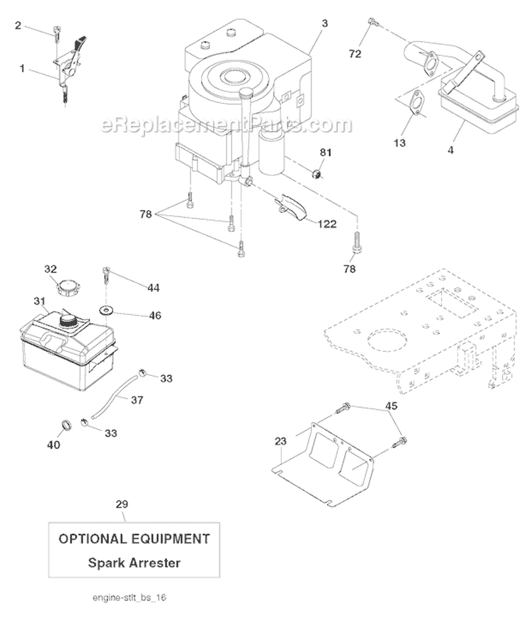 Engine Diagram and Parts List for PO15538LT 96018000501 Poulan Lawn Tractor