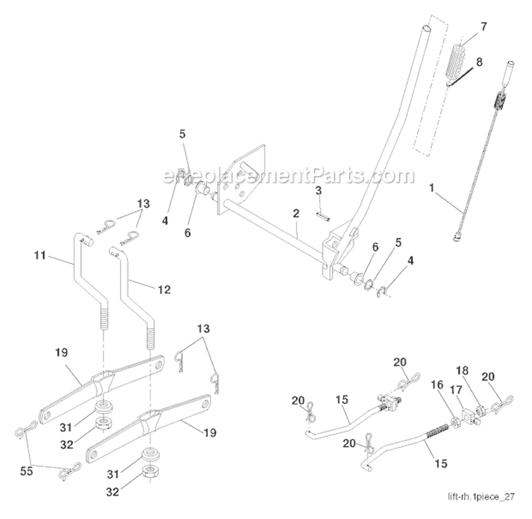 Mower LiftDeck Lift Diagram and Parts List for PO15538LT 96018000501 Poulan Lawn Tractor