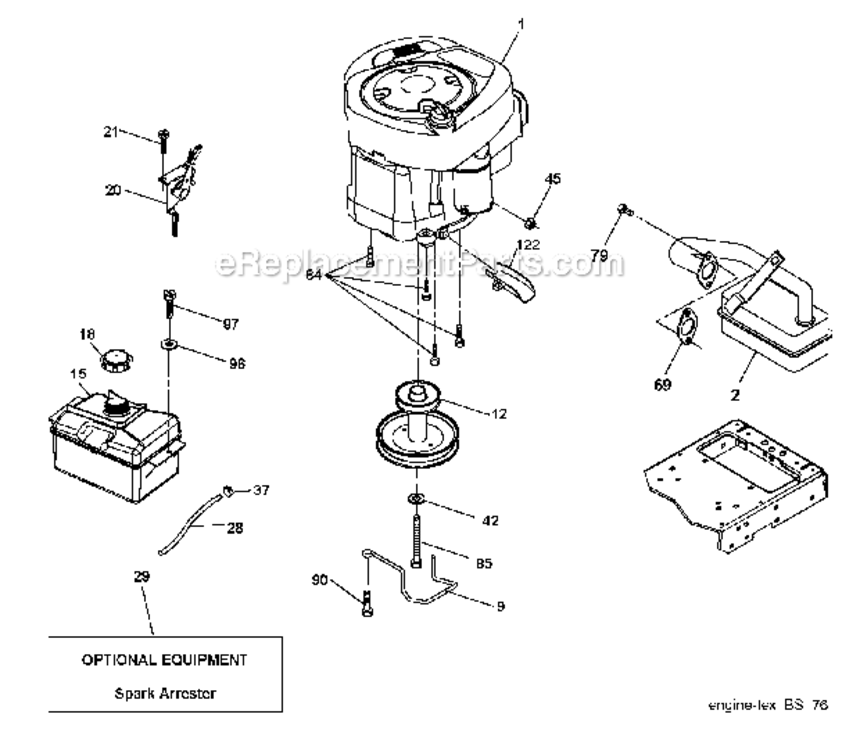 Engine Diagram and Parts List for PO15542LT  Poulan Lawn Tractor