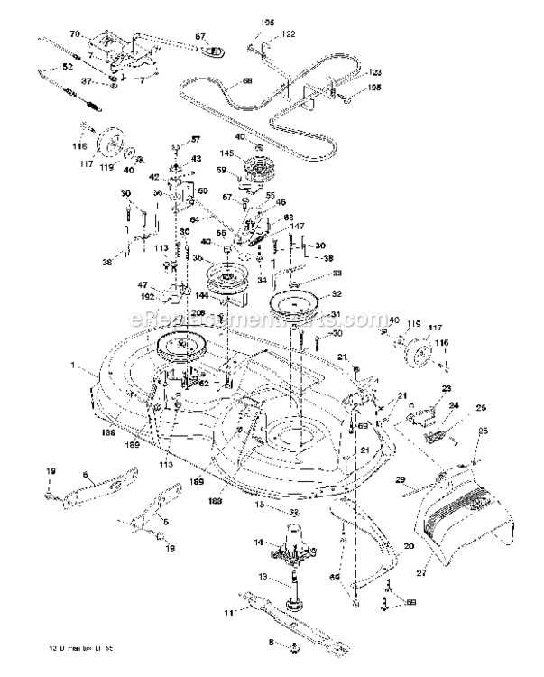 Mower_DeckCutting_Deck Diagram and Parts List for PO15542LT  Poulan Lawn Tractor