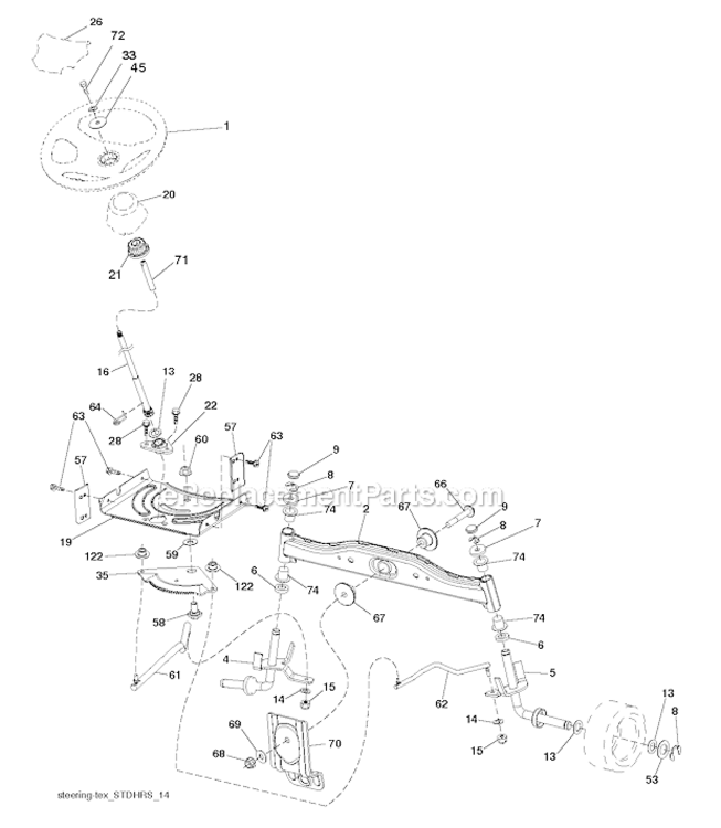 Steering Diagram and Parts List for PO15542LT  Poulan Lawn Tractor