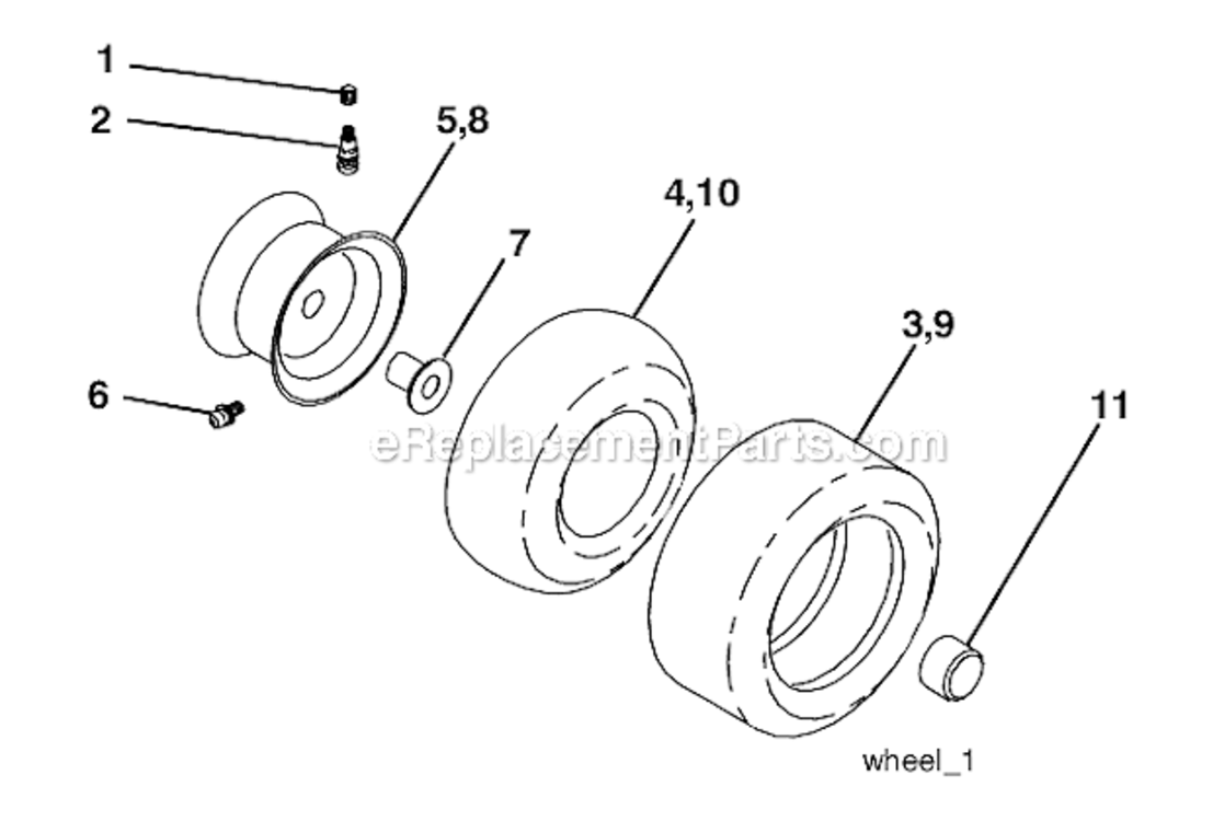 Wheels & Tires Diagram and Parts List for PO16542LT 96012008900 Poulan Lawn Tractor