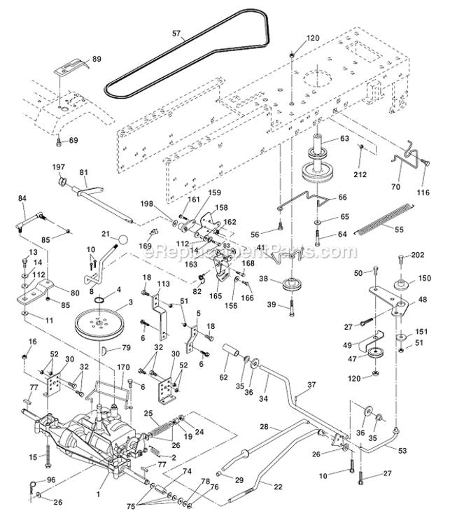 Drive Diagram and Parts List for PO16542LT 96012008900 Poulan Lawn Tractor