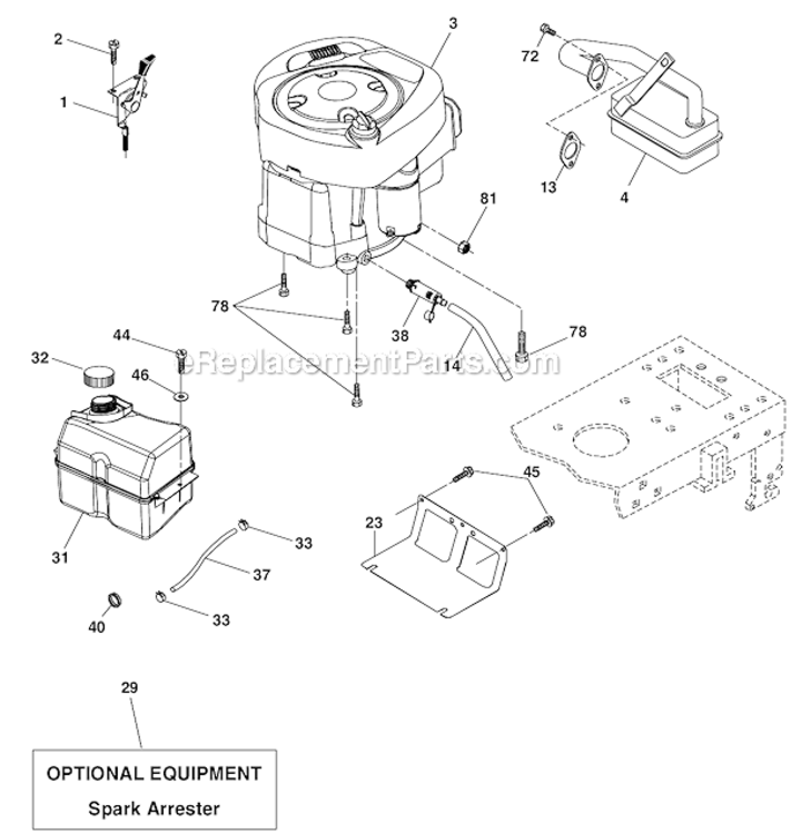 Engine Diagram and Parts List for PO16542LT 96012008900 Poulan Lawn Tractor