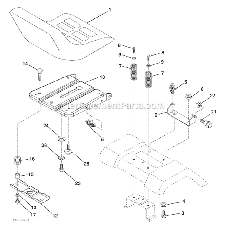 Seat Diagram and Parts List for PO16542LT 96012008900 Poulan Lawn Tractor