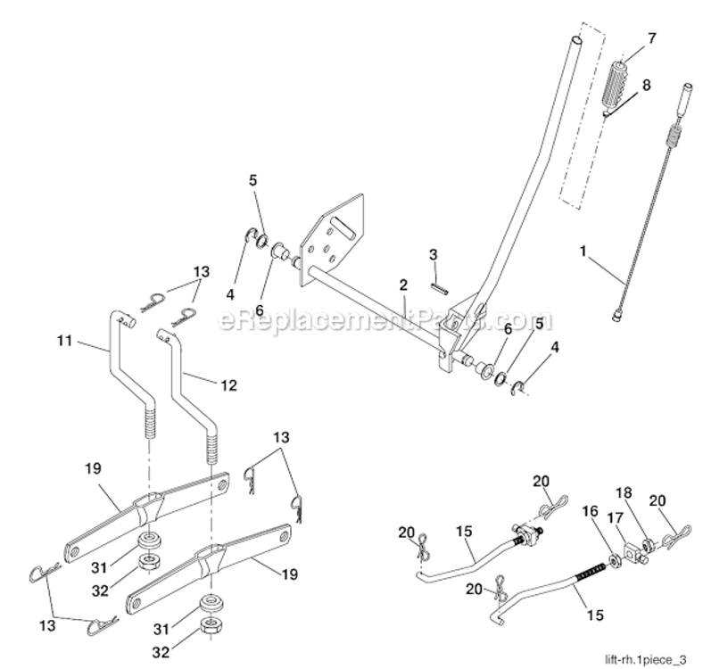 Mower Lift Diagram and Parts List for PO16542LT 96012008900 Poulan Lawn Tractor