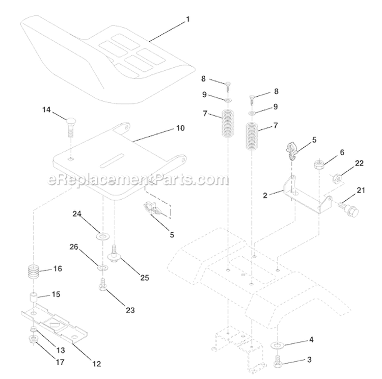 Seat Assembly Diagram and Parts List for PO165H42C 2001 Poulan Lawn Tractor