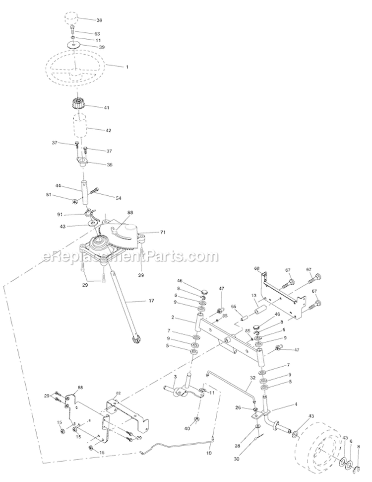 Steering Assembly Diagram and Parts List for PO165H42C 2001 Poulan Lawn Tractor