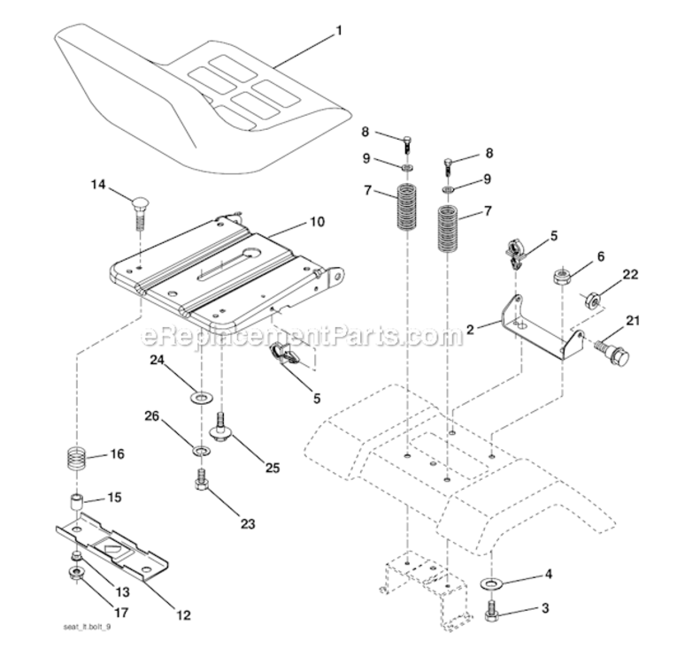 Seat Diagram and Parts List for PO17542LT 96012006900 Poulan Lawn Tractor