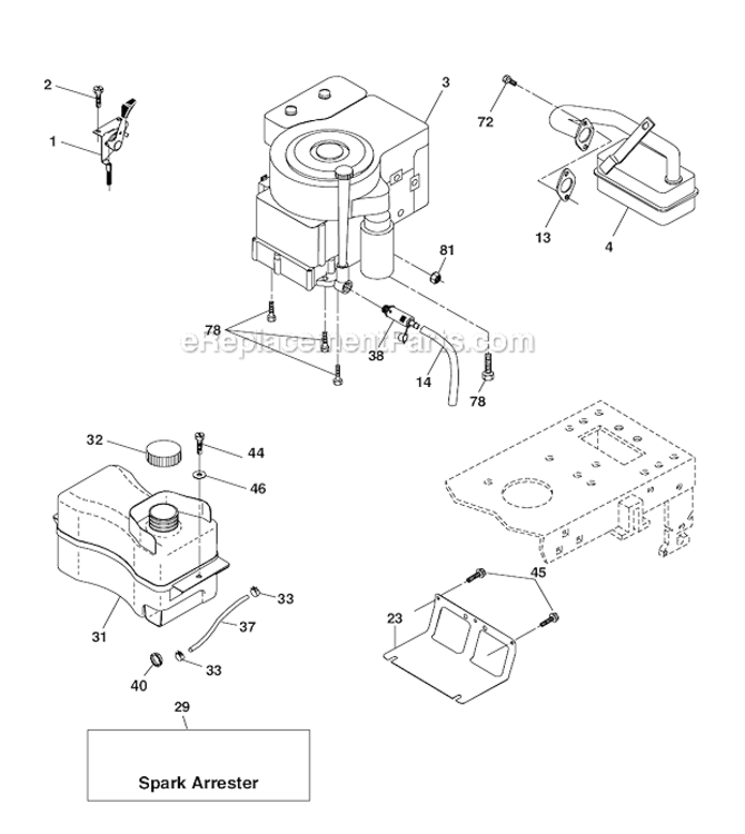 Engine Diagram and Parts List for PO17542LT 96012006900 Poulan Lawn Tractor