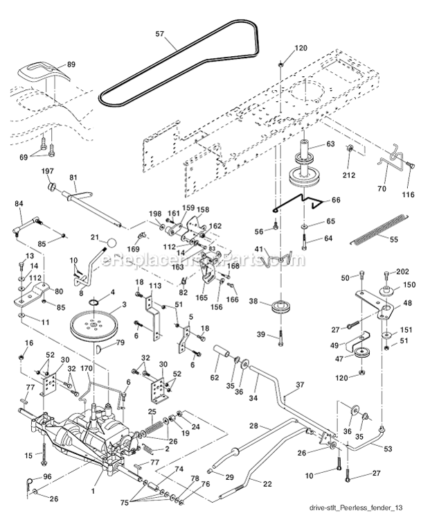Drive Diagram and Parts List for PO18542LT  Poulan Lawn Tractor