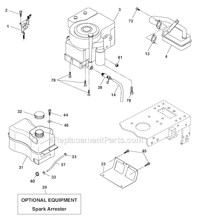 Engine Diagram and Parts List for PO18542LT  Poulan Lawn Tractor