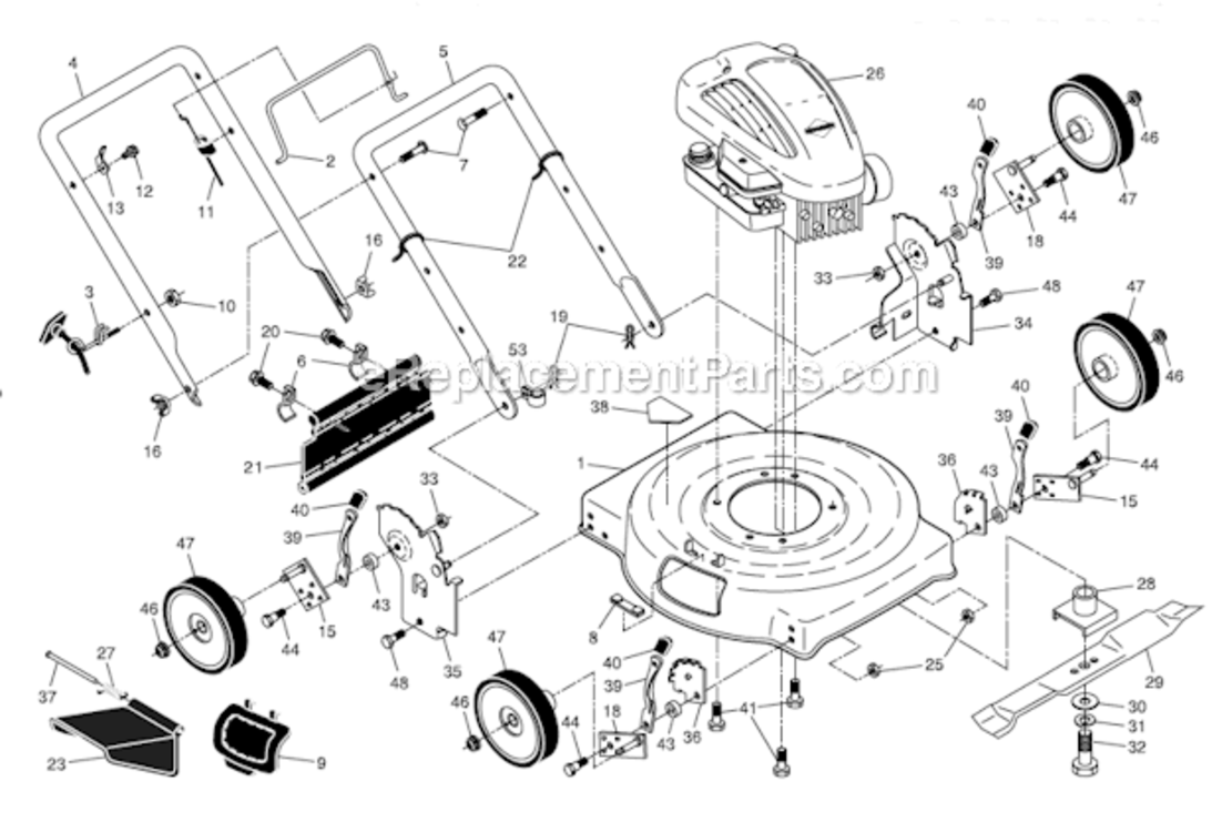 Page A Diagram and Parts List for PO45N22S 96112001300 Poulan Lawn Mower