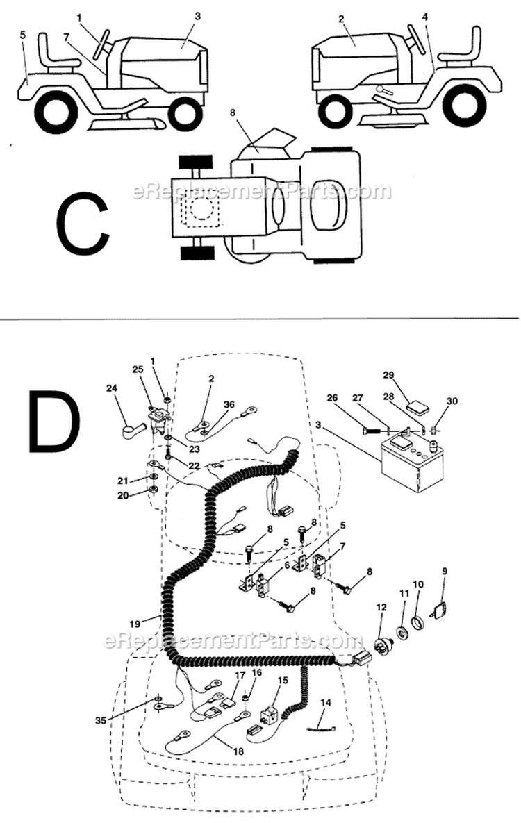 Page B Diagram and Parts List for PP1036S  Poulan Lawn Tractor