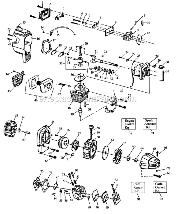 Page B Diagram and Parts List for PP117  Poulan Trimmer