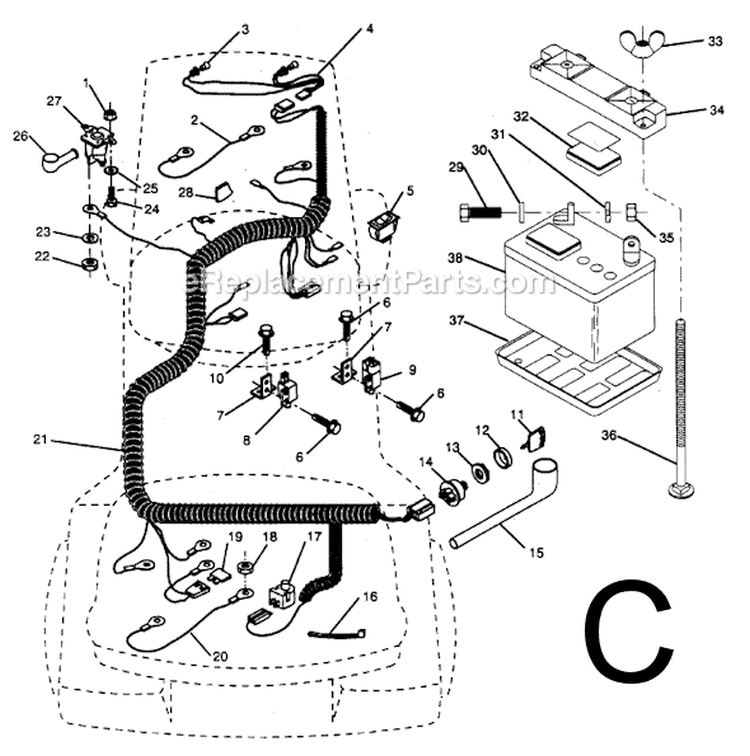 Page C Diagram and Parts List for PP1236  Poulan Lawn Tractor