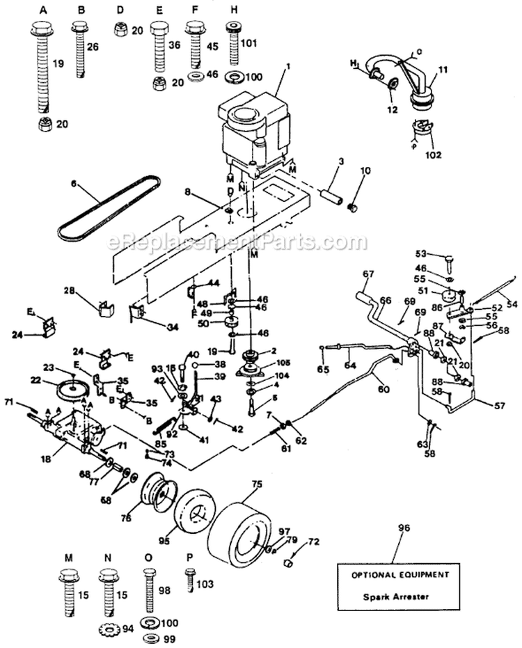Page A Diagram and Parts List for PP1238A  Poulan Lawn Tractor