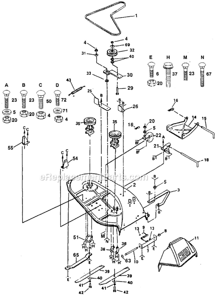 Page E Diagram and Parts List for PP1238A  Poulan Lawn Tractor