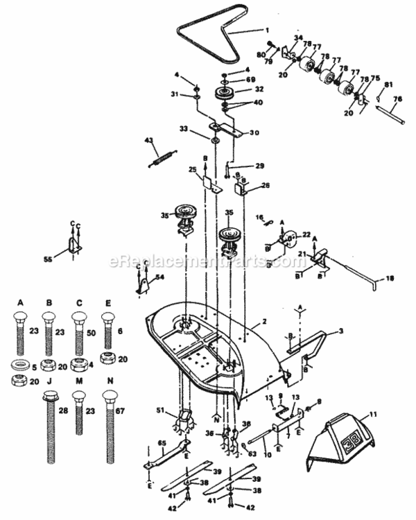 Page D Diagram and Parts List for PP1438B  Poulan Lawn Tractor