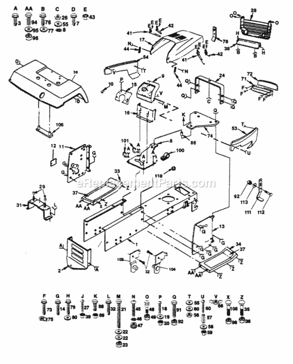 Page A Diagram and Parts List for PP1644J  Poulan Lawn Tractor