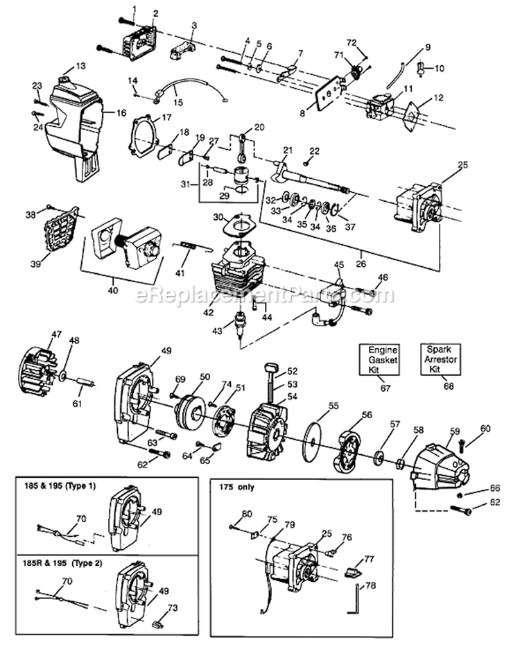 Page B Diagram and Parts List for PP185  Poulan Trimmer